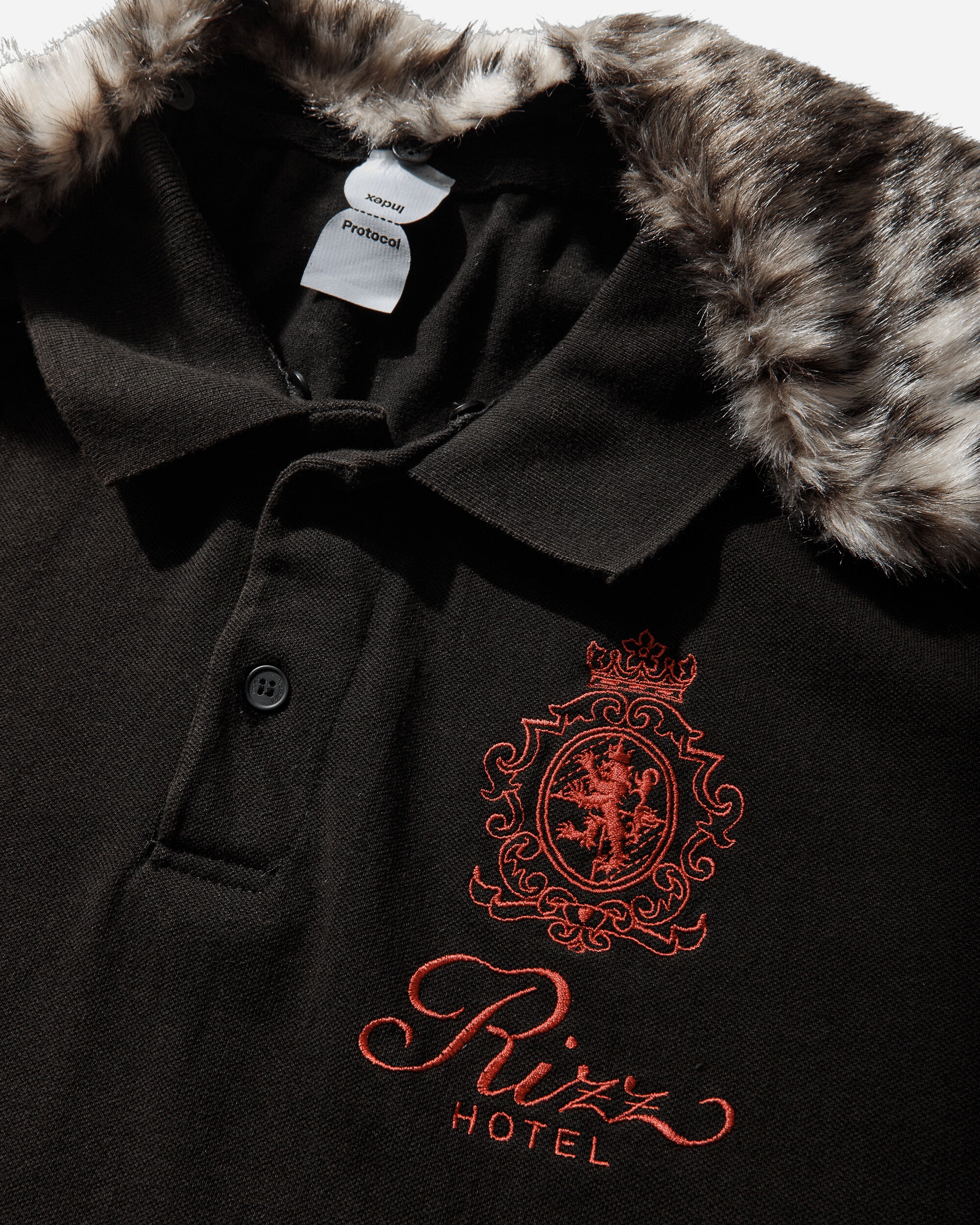 Fur Collar Layered Polo T-Shirt Black - Image 3