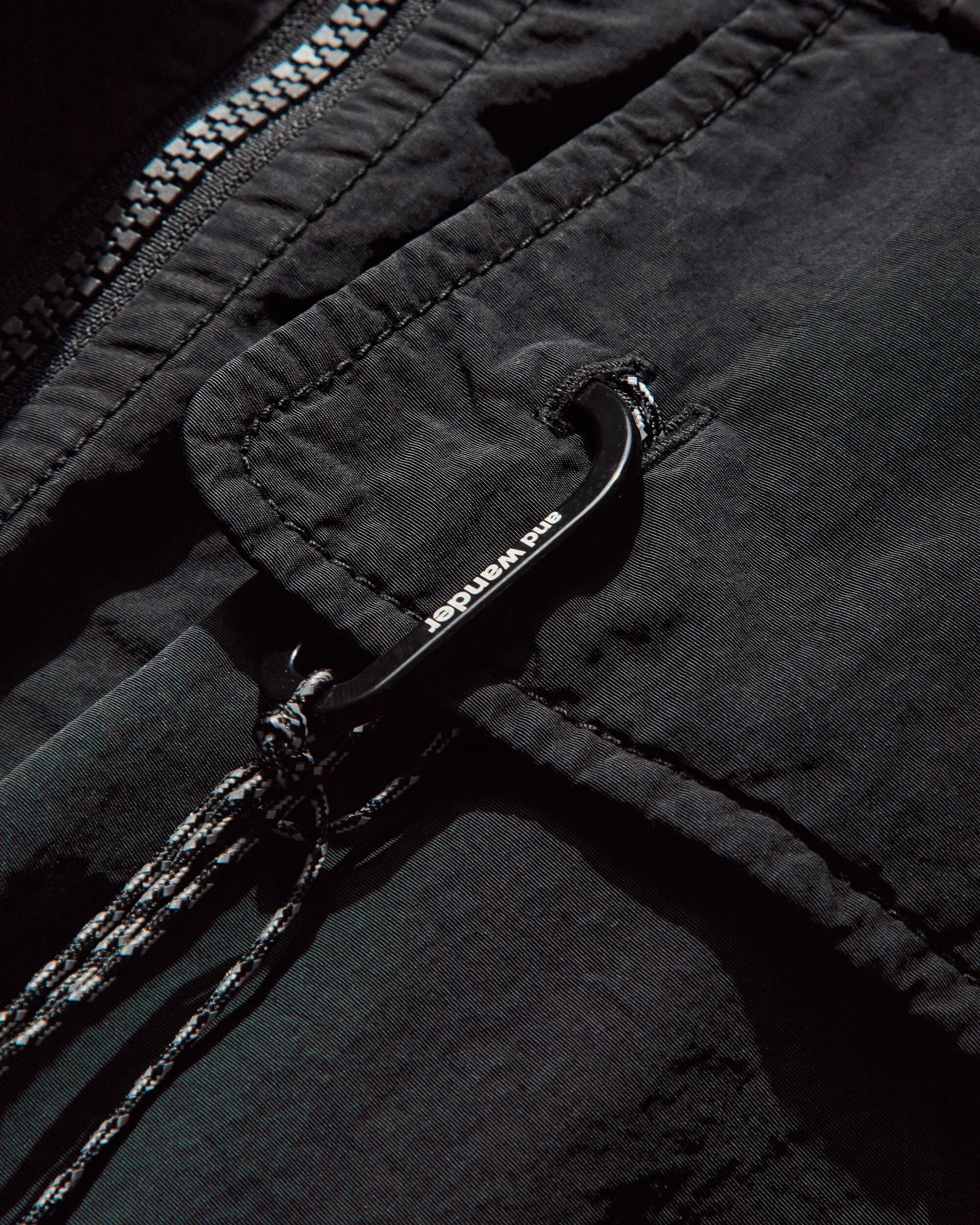 and wander Garment-Dyed Nylon Hooded Jacket Black - Image 4