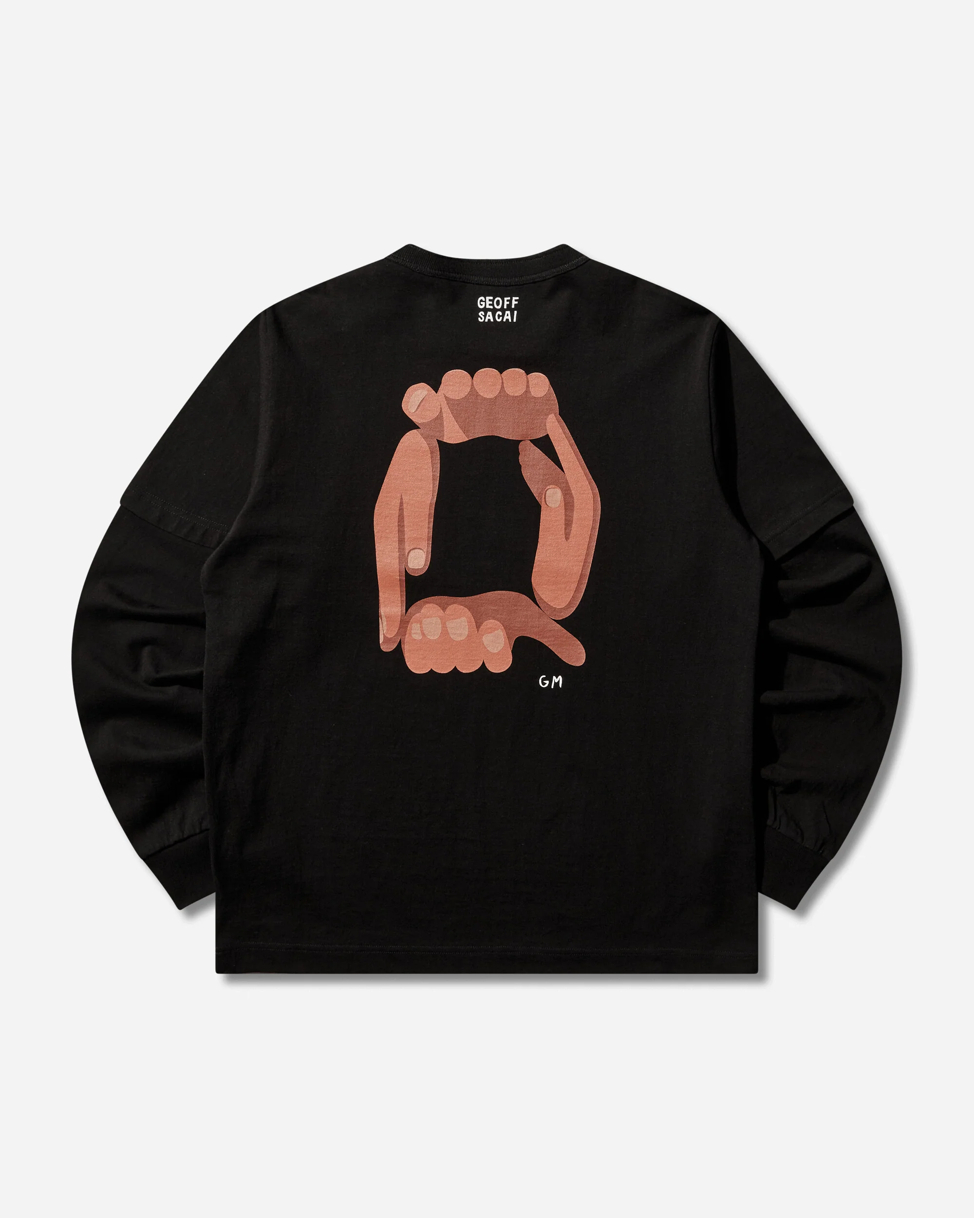 Men's geoff sacai Print Longsleeve T-Shirt Black - Image 2