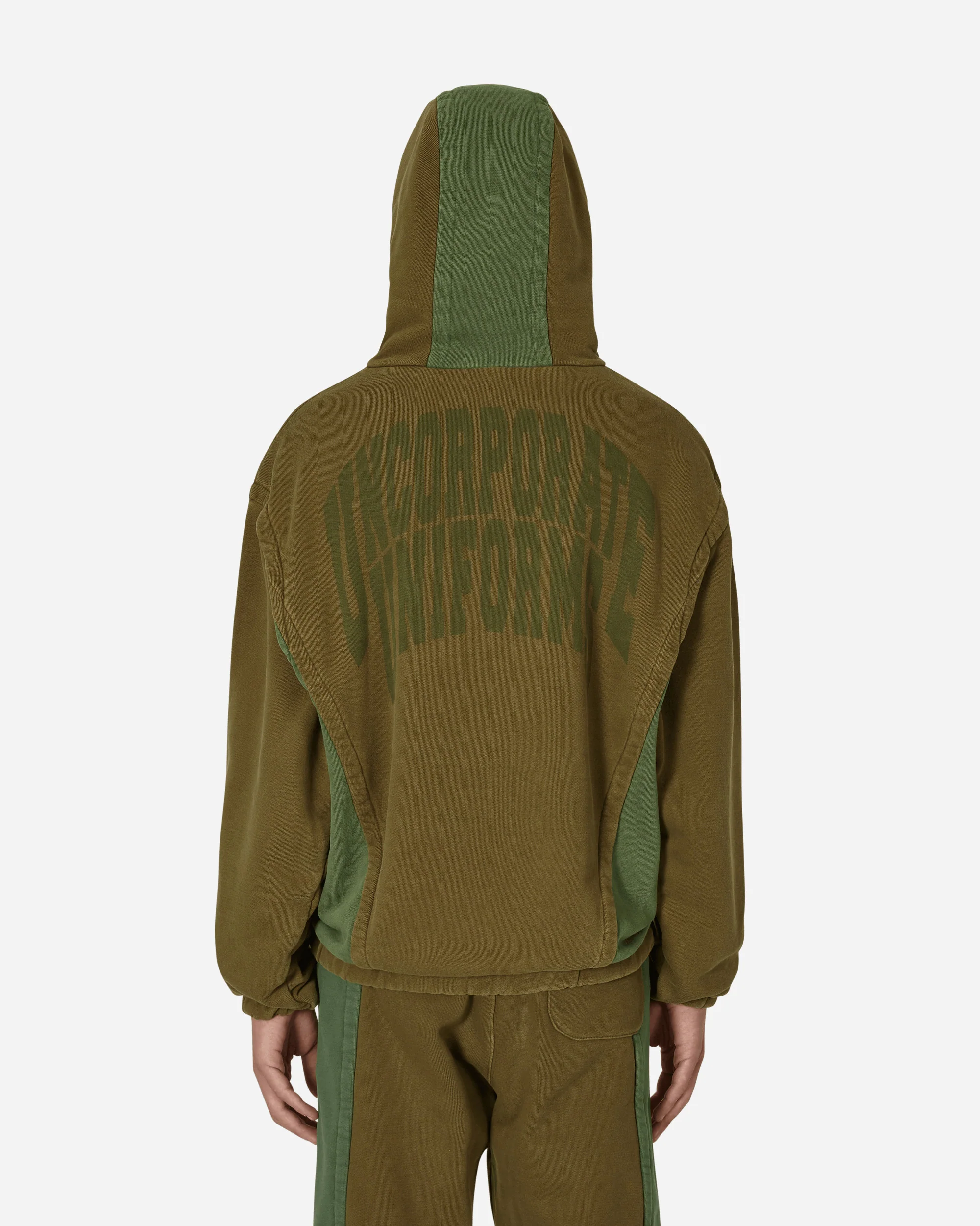 Panel Hooded Sweatshirt Green / Brown - Image 3