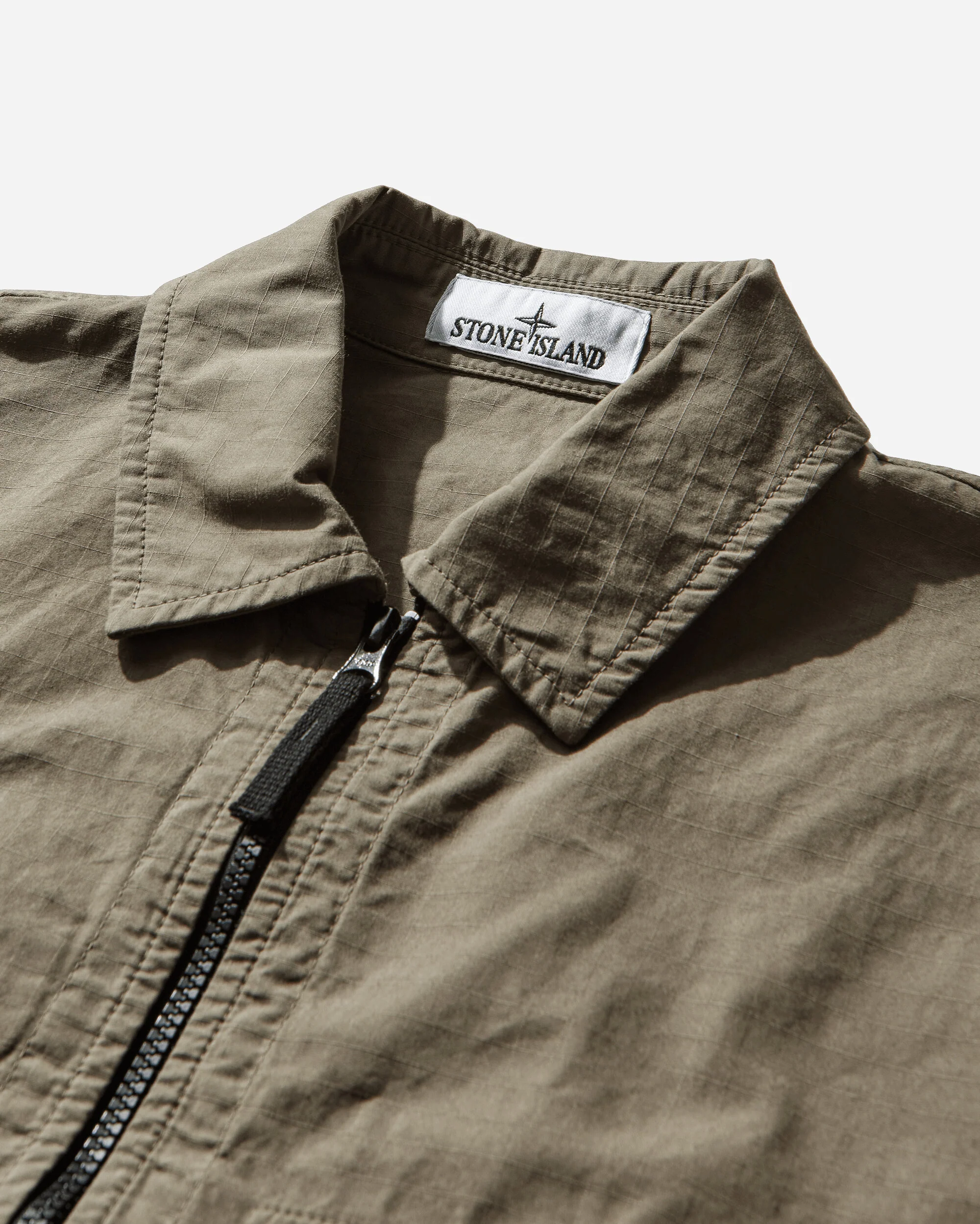 Men's Mercerised Organic Cotton Ripstop Zip Overshirt Military Green - Image 3