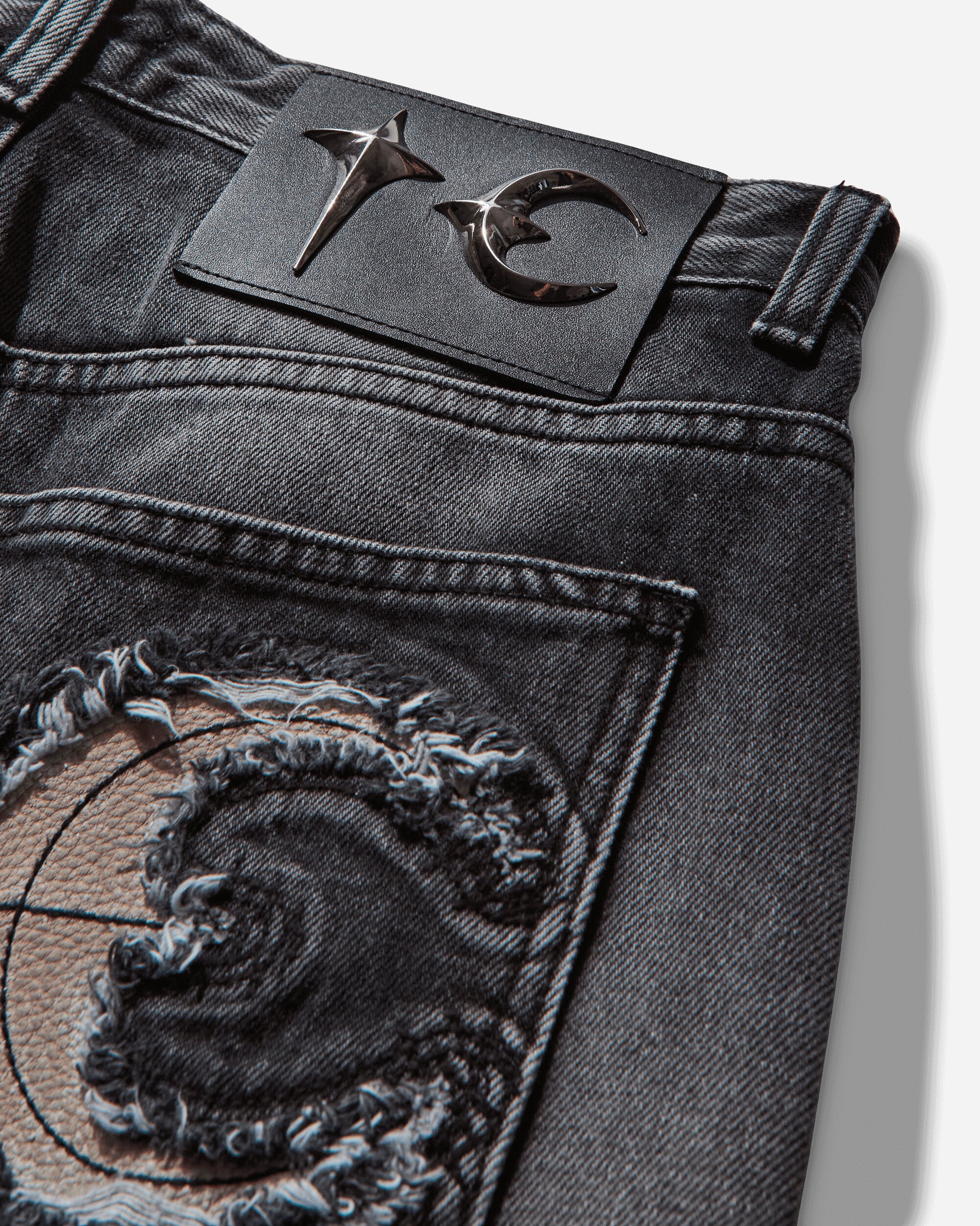 Men's TC Bone Leather Denim Pants Black - Image 3