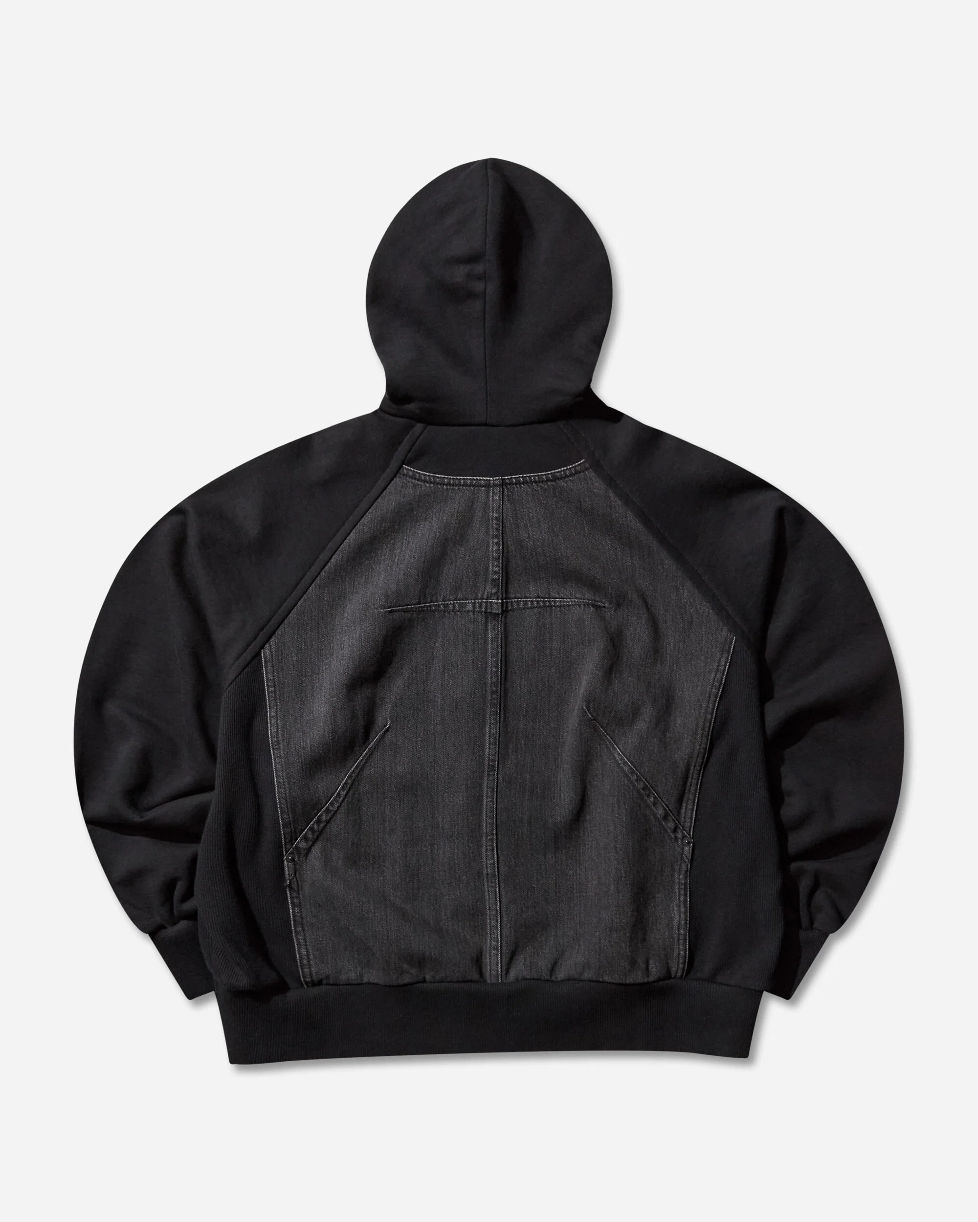 Women's Denim and Cotton Zip Hoodie Black - Image 2